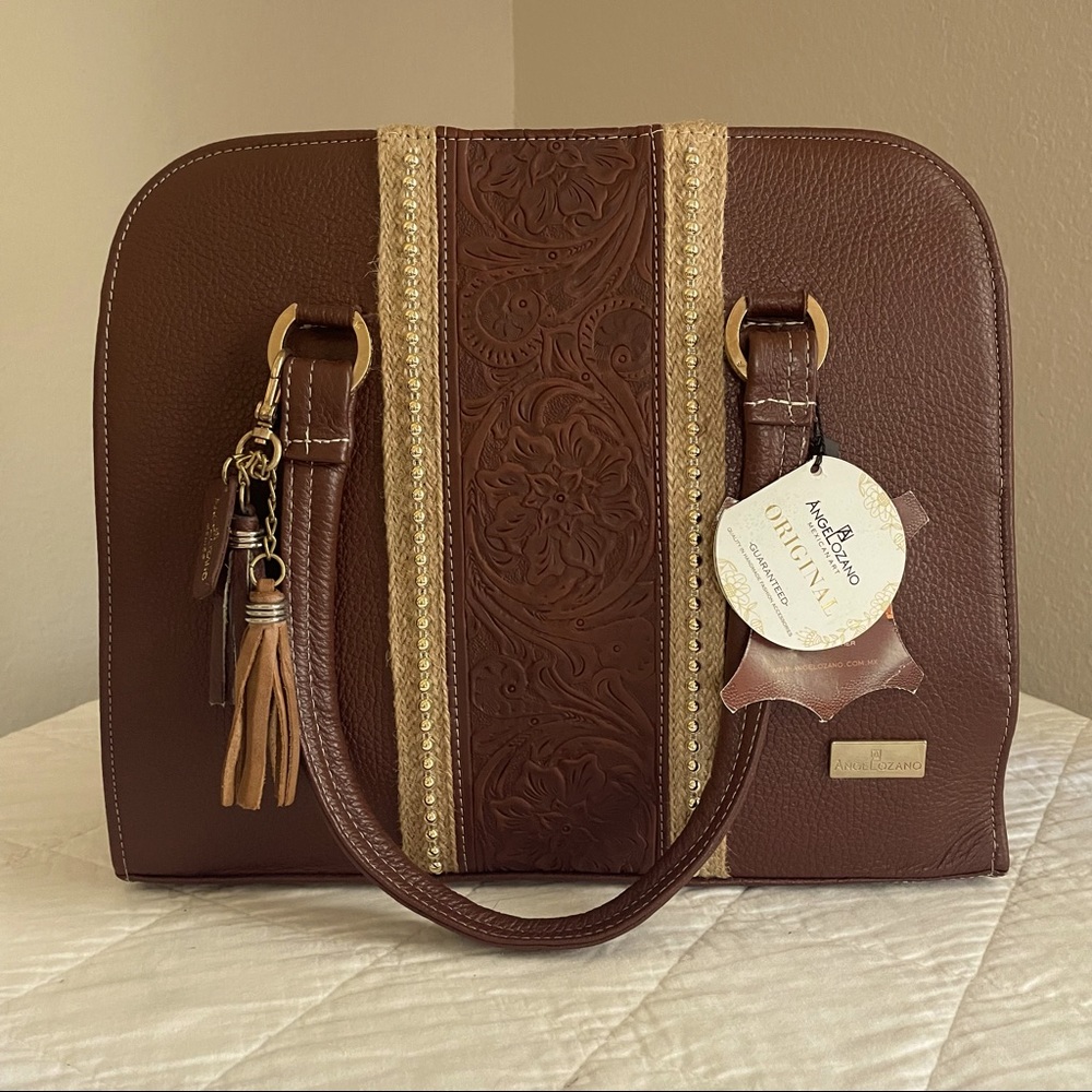 ANGEL LOZANO Original Brown Embossed leather with gold studs, RARE!